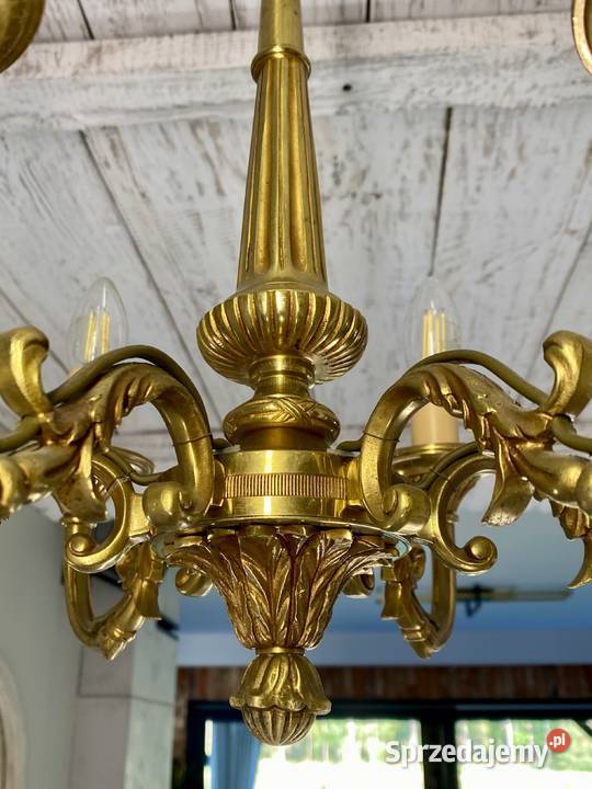 Francuski Żyrandol 27 mosiądz 6ram Antyk