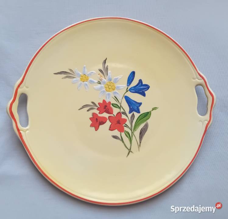 Secesyjna fajansowa patera ręcznie malowana Porcelana i szkło Koźminek