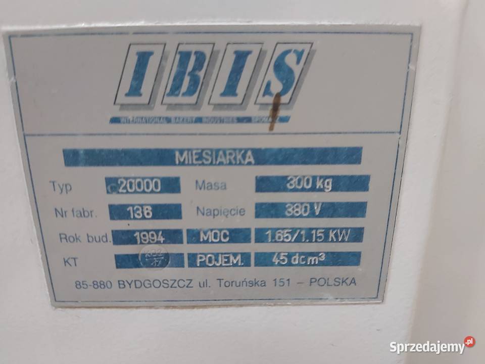 Mieszarka spiralna do ciasta IBIS 45 lit stan Bydgoszcz