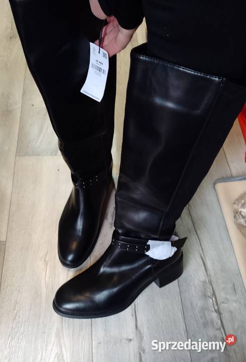 42 Czarne zdobione Kozaki oficerki biznesowe z