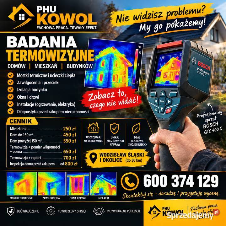 BADANIA TERMOWIZYJNE DOMÓW MIESZKAŃ I BUDYNKÓW śląskie Wodzisław Śląski sprzedam