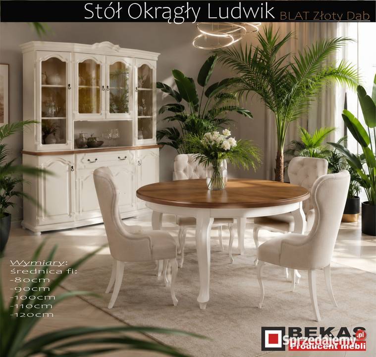 Śliczny Stół Okrągły Ludwik Biały Prowansalski 77cm