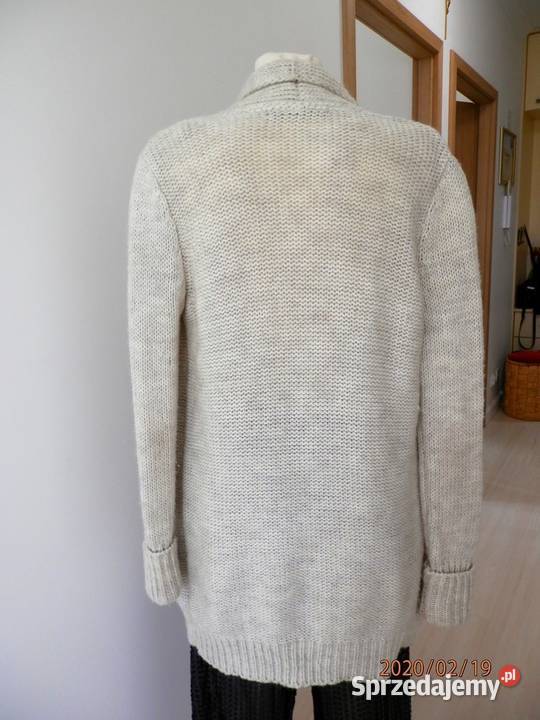 Sweter Zara Kardigan Blezer Długi Beżowy Gruby