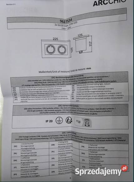 Arcchio Taneja oprawa wpuszczana 2pkt biała Owińska