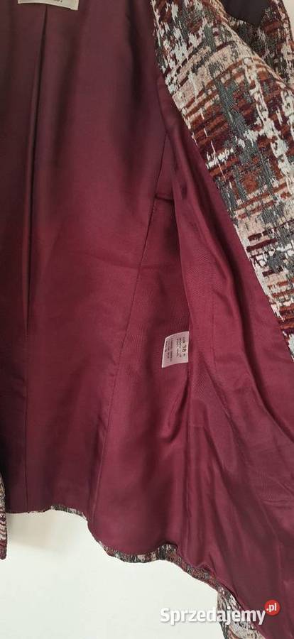 Elegancki żakiet w pepitke burgundowy tweedowy Pepitka