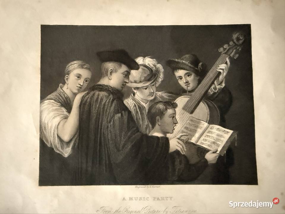 Antyczna rycina staloryt 1835 A Music Party śląskie Czerwionka-Leszczyny sprzedam