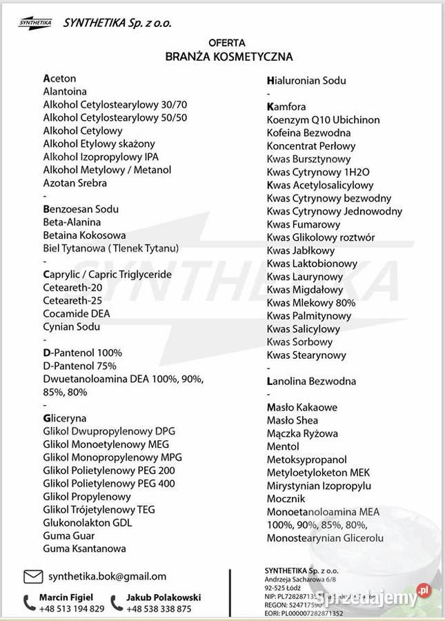 Surowce i Odczynniki Chemiczne SYNTHETIKA Sp z o Łódź