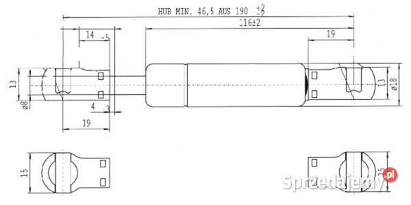 Sprężyna gazowa L190 mm 200N Stabilus CA1667NQ Rolnictwo Kamionna