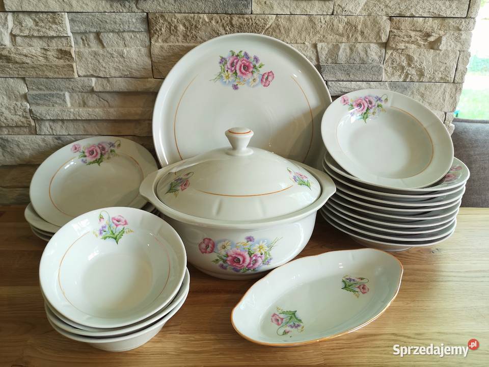 Serwis obiadowy porcelanowy Na łące biały Otrębusy