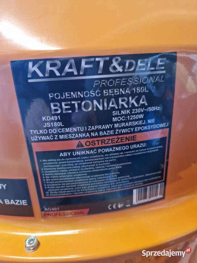 Betoniarka elektryczna 180L 1250W KraftDele Betoniarki