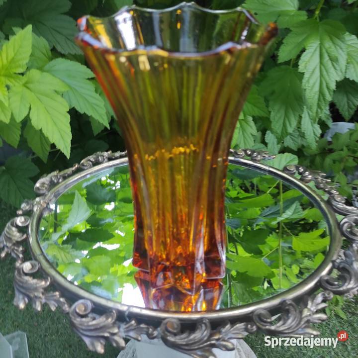 BURSZTYNOWY WAZON ART DECO Porcelana i szkło łódzkie Pabianice