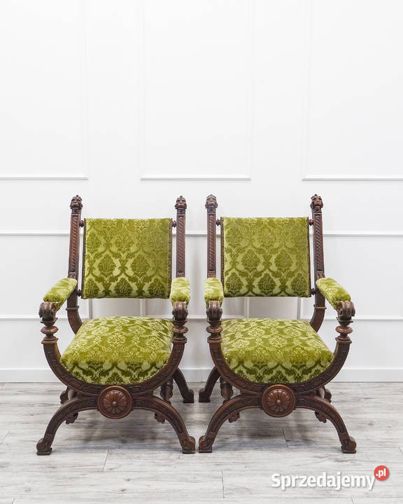Zdobione Fotele tapicerowane Orzech FOTEL 61cm