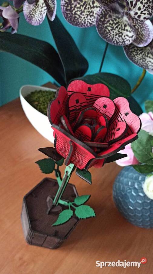 Drewniana Wieczna Róża w Doniczce Walentynki