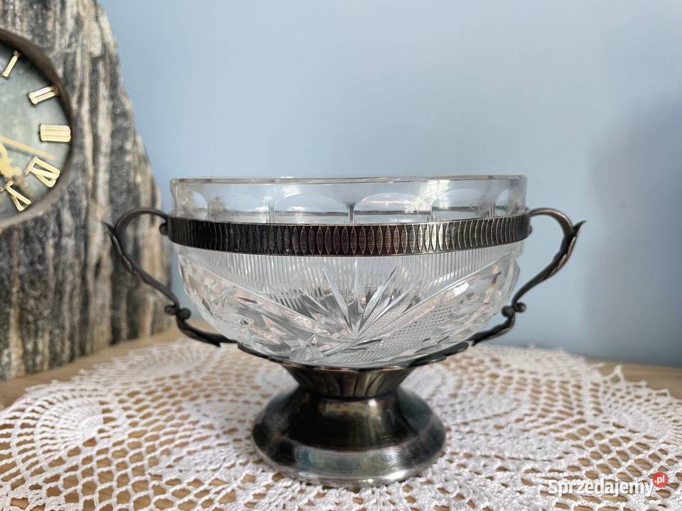 Krysztalantyczna cukiernica z okuciami z alpaki Pozostałe sprzedam