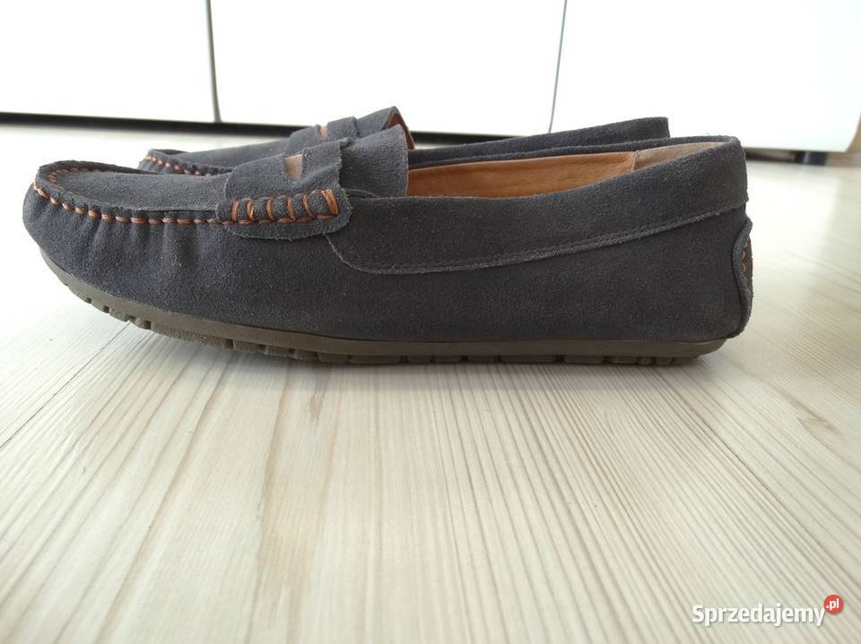 Buty Mokasyny Skórzane Skóra Naturalna Szare Łomża
