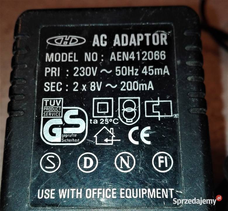 Zasilacz AC ADAPTER AEN412066 wyjście 2X8V200mA Bielsko-Biała