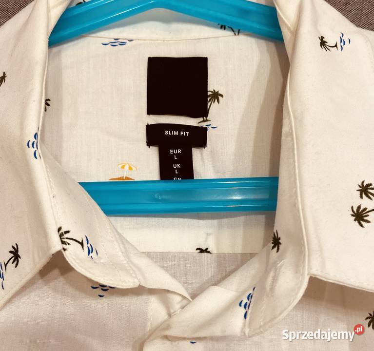 Męska biała koszula z krótkim rękawem w palemki Rozmiar L mazowieckie Żyrardów