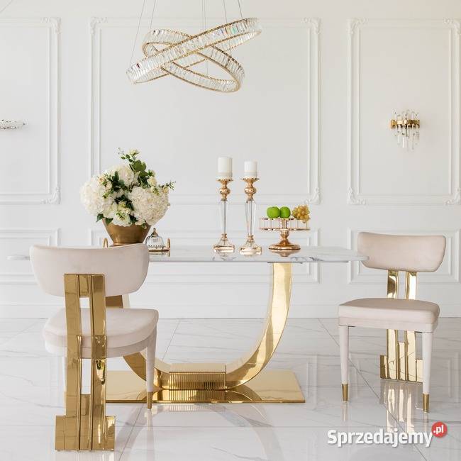 Krzesło Designerskie EMPIRE Beżowe Welurowe Warszawa