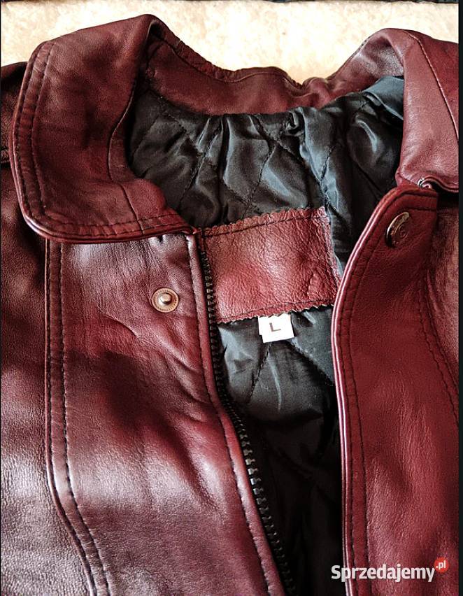 Piękna Niespotykana Burgundowa Kurtka Skórzana r Poraj sprzedam
