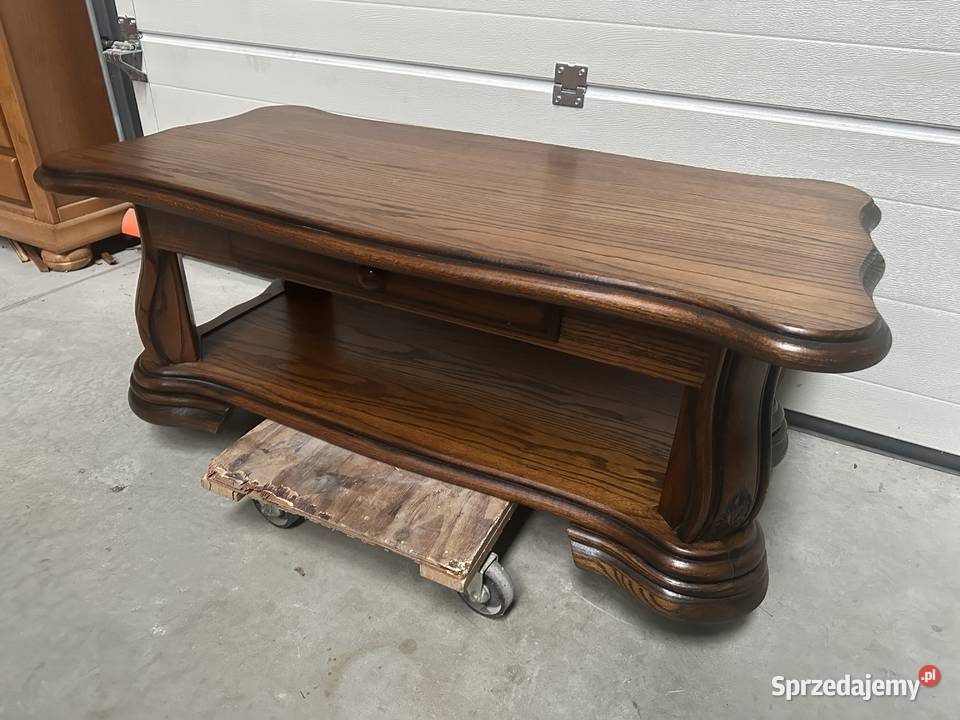 Ładna ciemna dębowa ława z szufladką wielkopolskie