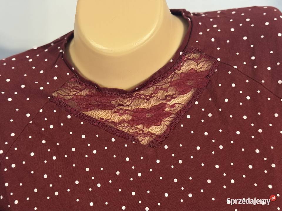 Koszula nocna Esmara bordowa w kropki koronka czerwony Moda i Styl