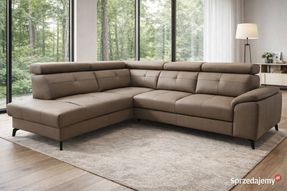 Narożnik Siella skóra naturalna 100 spanie Piasek