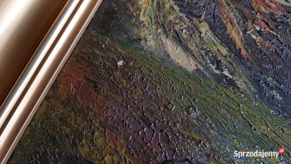 Stary duży obraz olejny pejzaż górski sygnowany Dąbrowa Górnicza