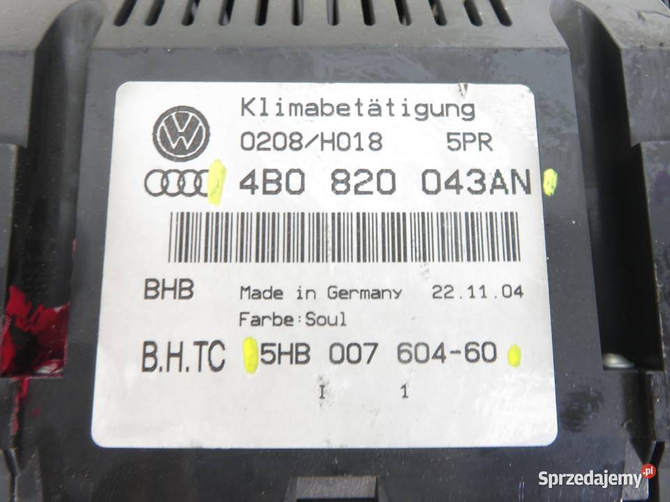 KLIMATRONIK AUDI A6 C5 4B0820043AN 5HB00760460 Panele sterowania, przełączniki