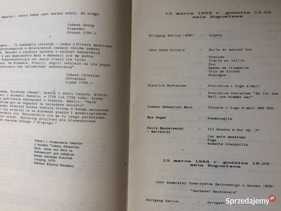 3407 Dni Muzyki Bachowskiej 1988 zachodniopomorskie Szczecin sprzedam