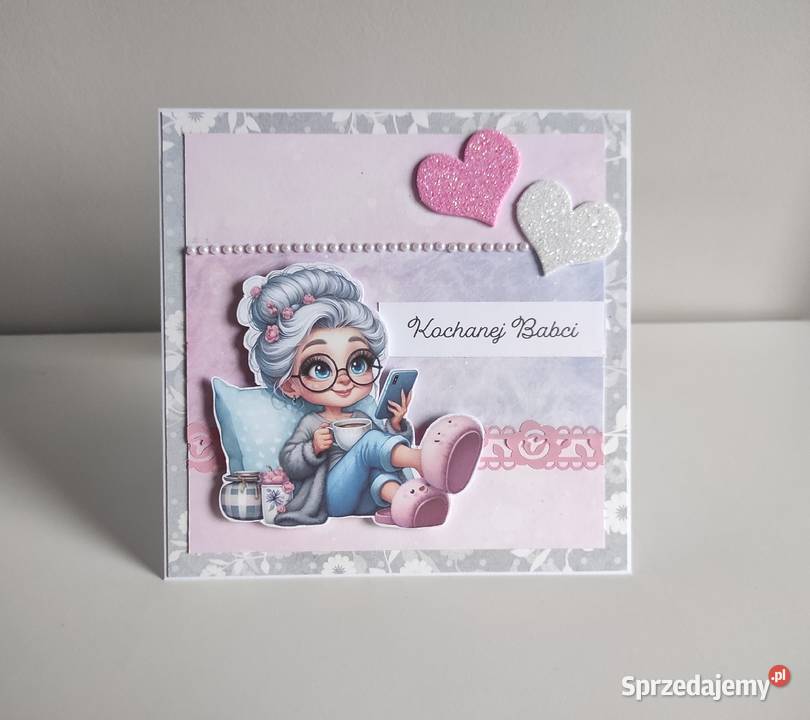 Kartka ręcznie robiona na Dzień Babci różowa Łódź