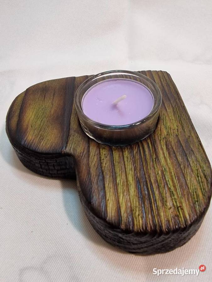 Świecznik drewniany serce mchowy na tealight Sępopol