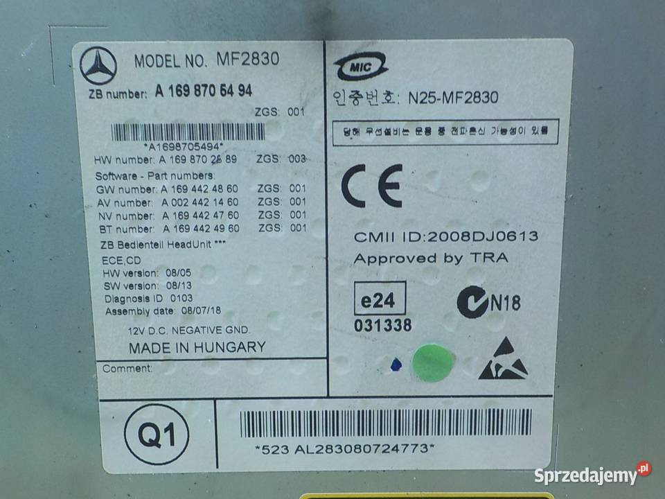 MERCEDES B W245 LIFT 08r 5D radio A1698705494 Suków