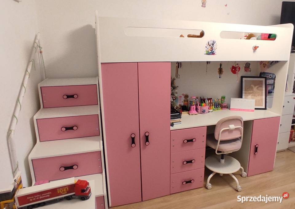 Piętrowe łóżko dziecięce z biurkiem i szafą śląskie Częstochowa