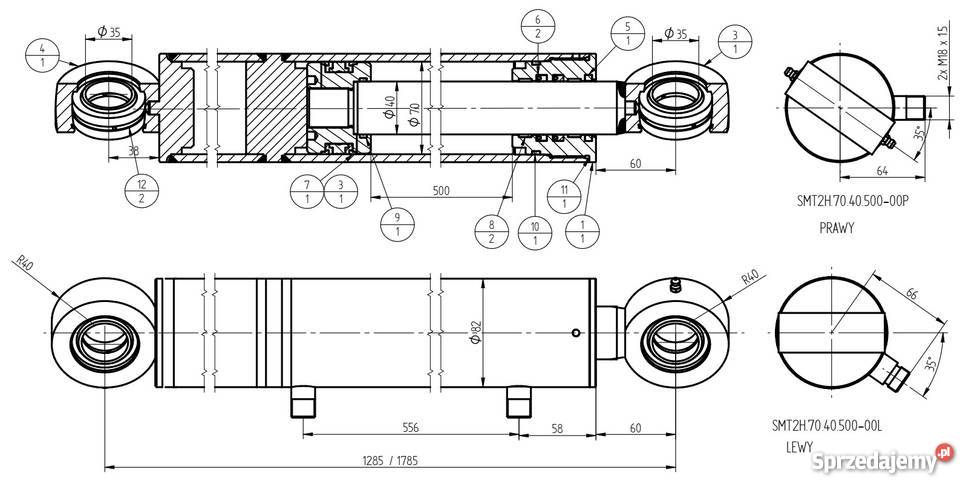 Siłownik Hydrauliczny SMT2H 70x40 Skok 500mm Pozostałe Solec Kujawski