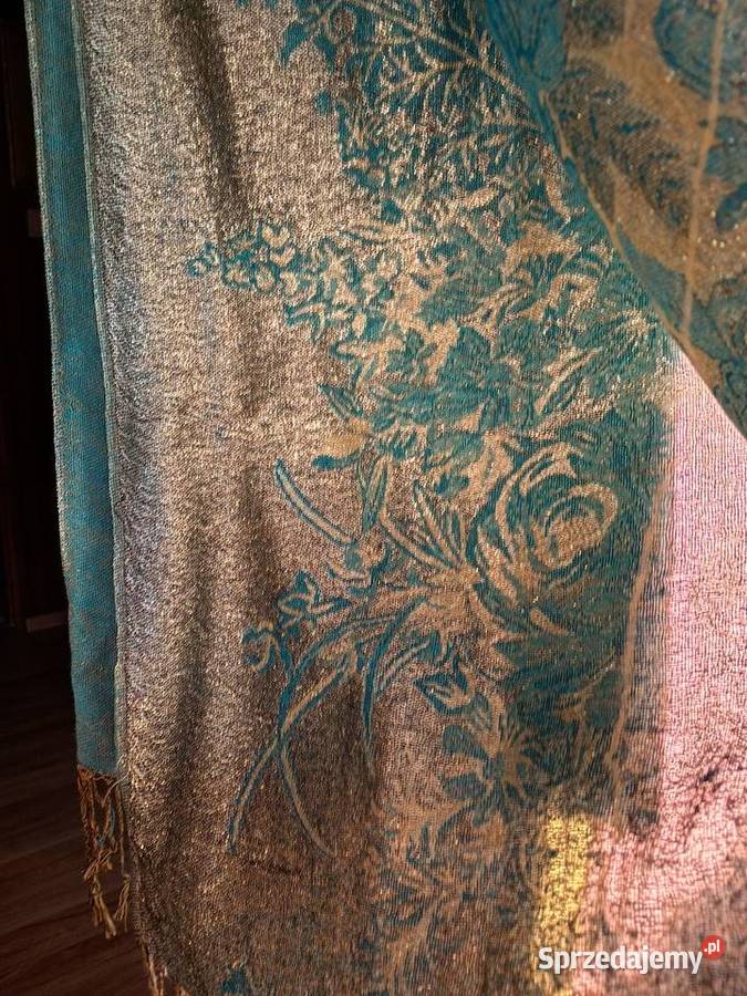 Szal damski 178x66 zloto turkusowy