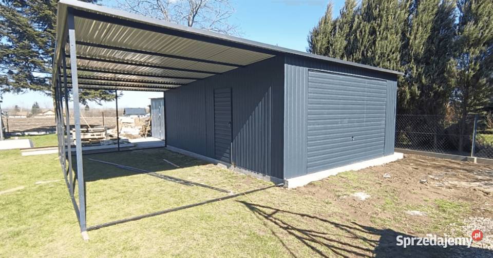 Garaż Blaszany 4x7 czarny złoty dąb profil Piła
