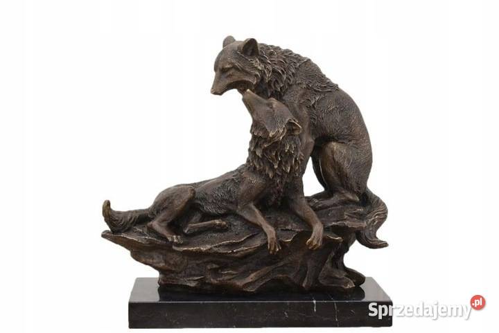 Dwa Wilki z Brązu Wilk Wilczyca Figura Rzeźba z Dom i Ogród Kraków