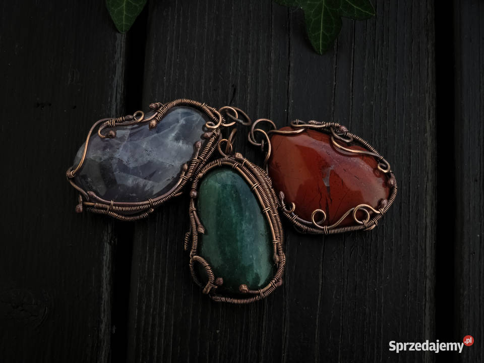 Unikatowy miedziany wisior jaspis rękodzieło