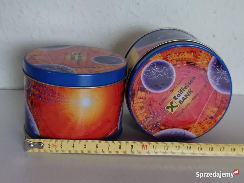 Kpl 2 puszki metalowe reklamowe logo Raiffeisen