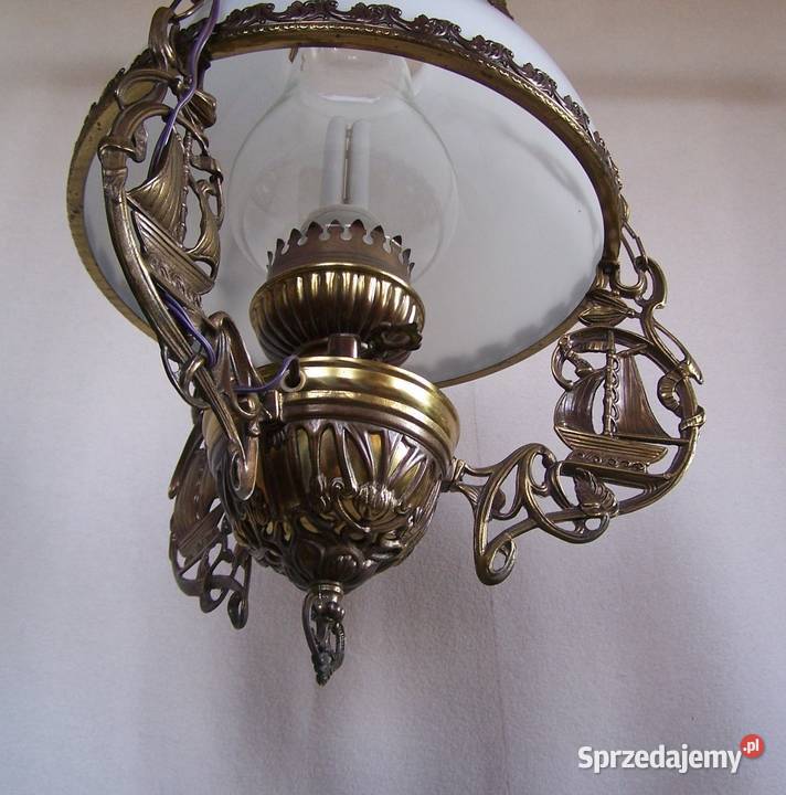 Lampa wisząca naftowiec szkło mleczne mosiądz zachodniopomorskie Koszalin