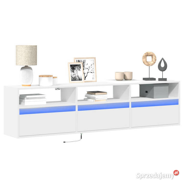 Ścienna szafka pod TV z LED biała 180x31x45 RTV Warszawa