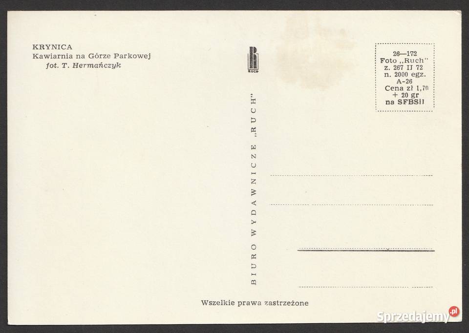 KRYNICA KAWIARNIA NA GÓRZE PARKOWEJ 1972 BEZ