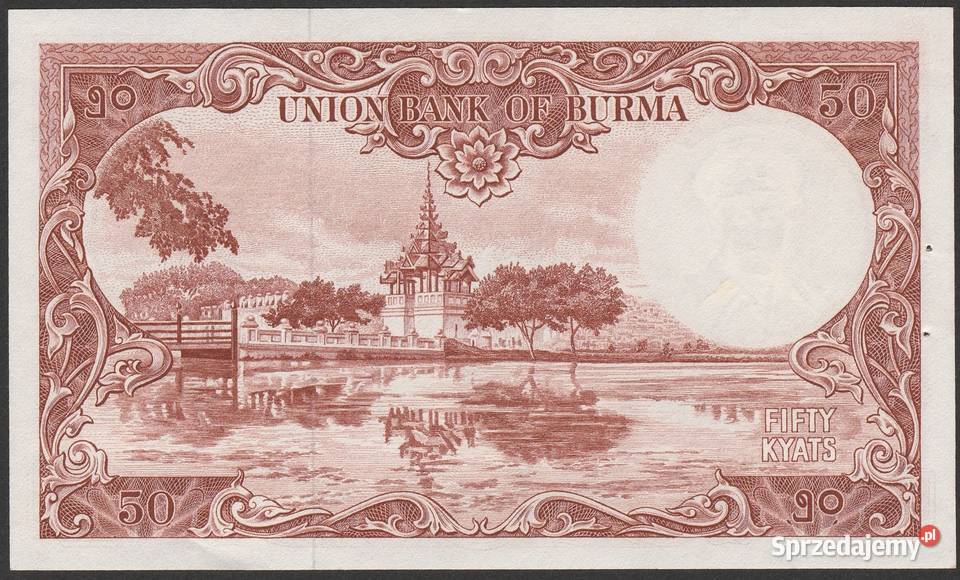 Birma 50 kyat 1958 stan bankowy UNC dziurkacz Łódź