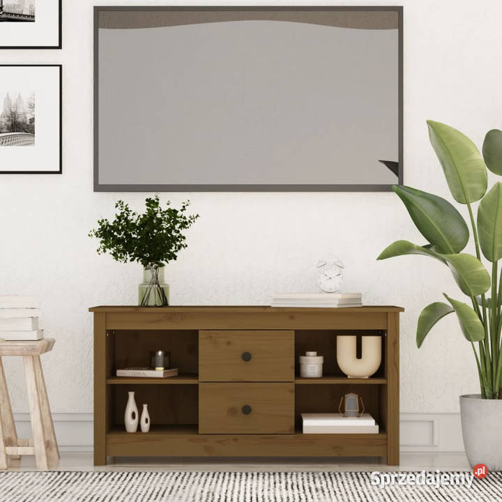 Szafka pod TV miodowy brąz 103x365x52 drewno Warszawa