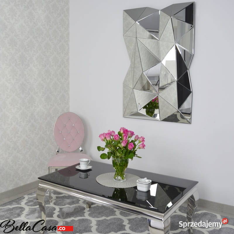 Srebrne lustro glamour prostokątne 80x121x10