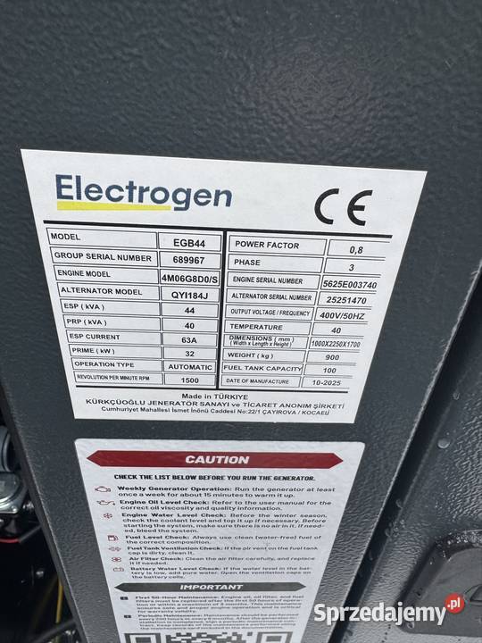 Wynajem agregatów prądotwórczych 44kVA32kW Brzeziny