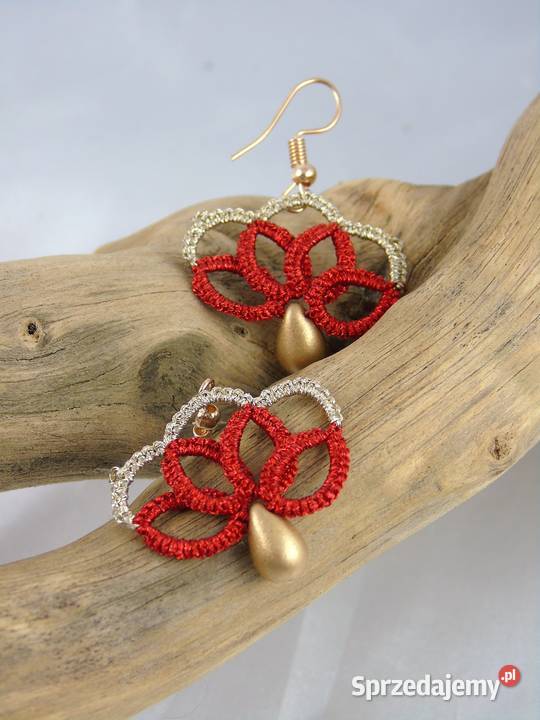 Kolczyki koronkoweróżne wzory kolory Wiśniowa