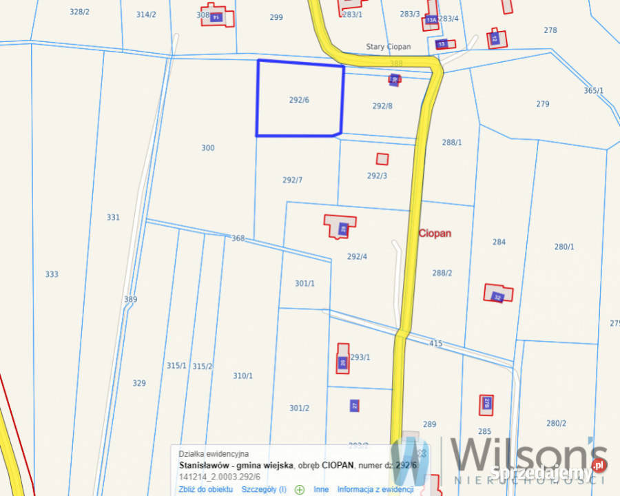 sprzedaży działki 2215m2 Ciopan budowlana mazowieckie