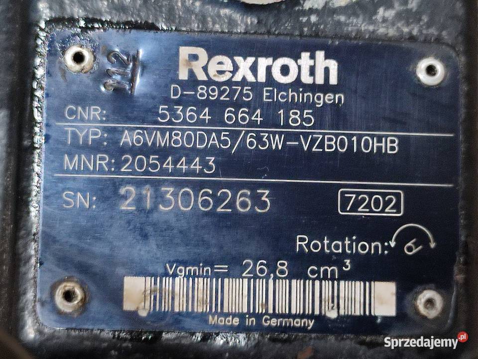 Silnik hydrauliczny A5VM80DA5 63W VZB010HB TEREX Wilkowo sprzedam