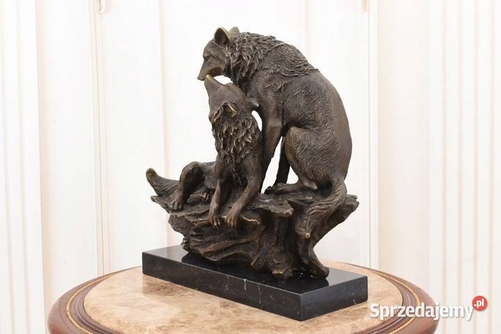 Dwa Wilki z Brązu Wilk Wilczyca Figura Rzeźba z Kraków